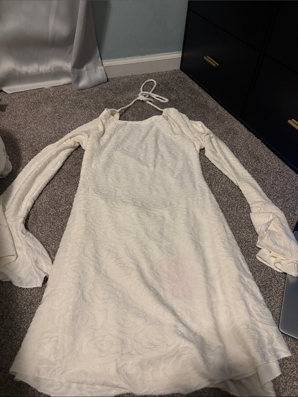 Hello Molly Cream Long-Sleeve Textured Halter Dress
